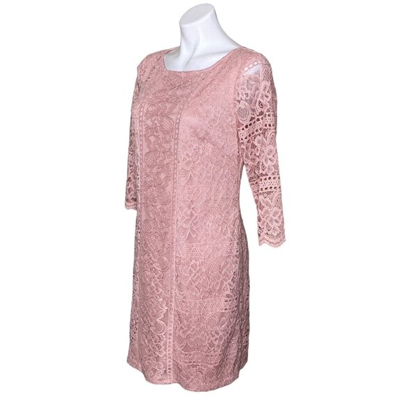 Jessica Howard Pink Lace Overlay Sheath Dress, Sheer 3/4-Sleeves Women's Size 10 - Picture 10 of 10